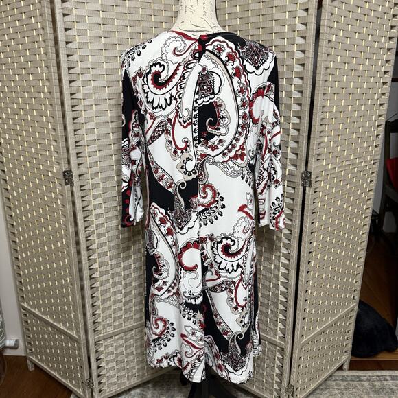 Chico’s Trapeze Slinky Knit Dress Size 1 M Black White Red Paisley Stretch NEW - Picture 3 of 10